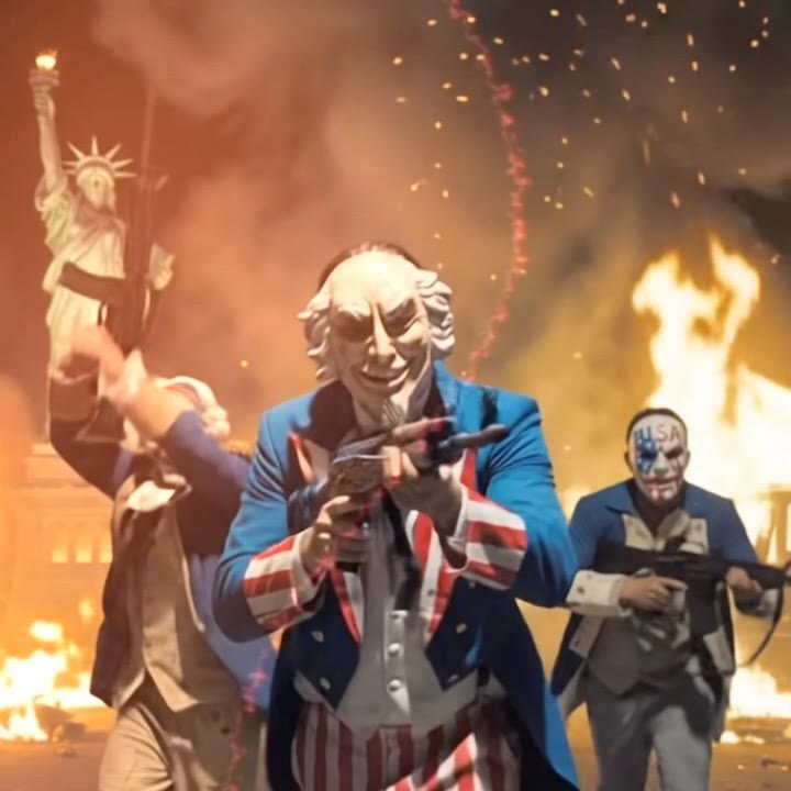 Arte de The Purge: enmascarados entre llamas
